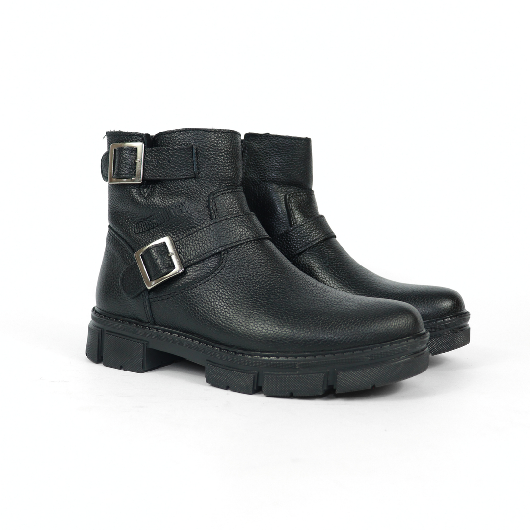 Bota Sahara De Piel Para Mujer 1079 Visalt Negro
