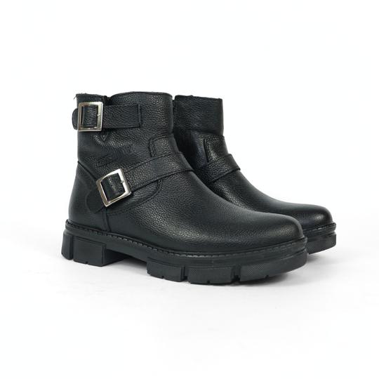 Bota Sahara De Piel Para Mujer 1079 Visalt Negro