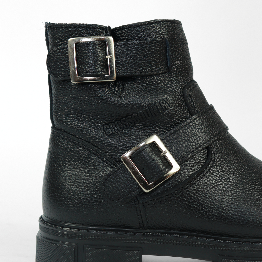 Bota Sahara De Piel Para Mujer 1079 Visalt Negro