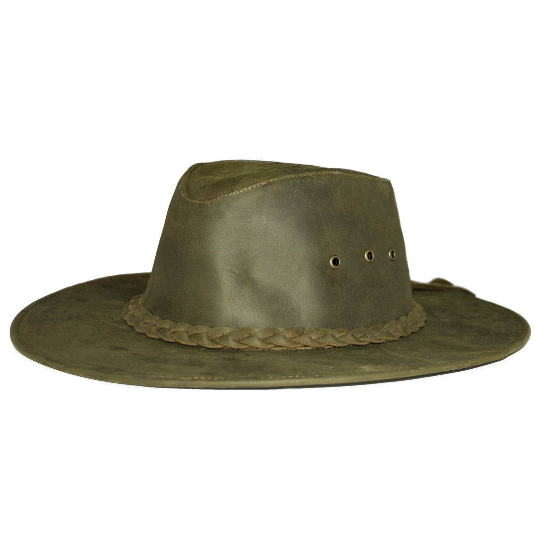Olive Green Leather Hat